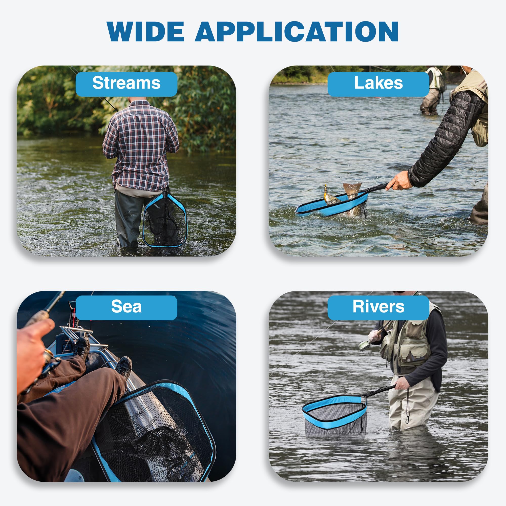 Versatile landing net for salmon, bass, trout, catfish and more