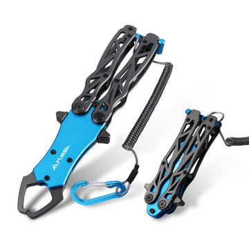 FLISSA folding fish gripper closed with lanyard attached