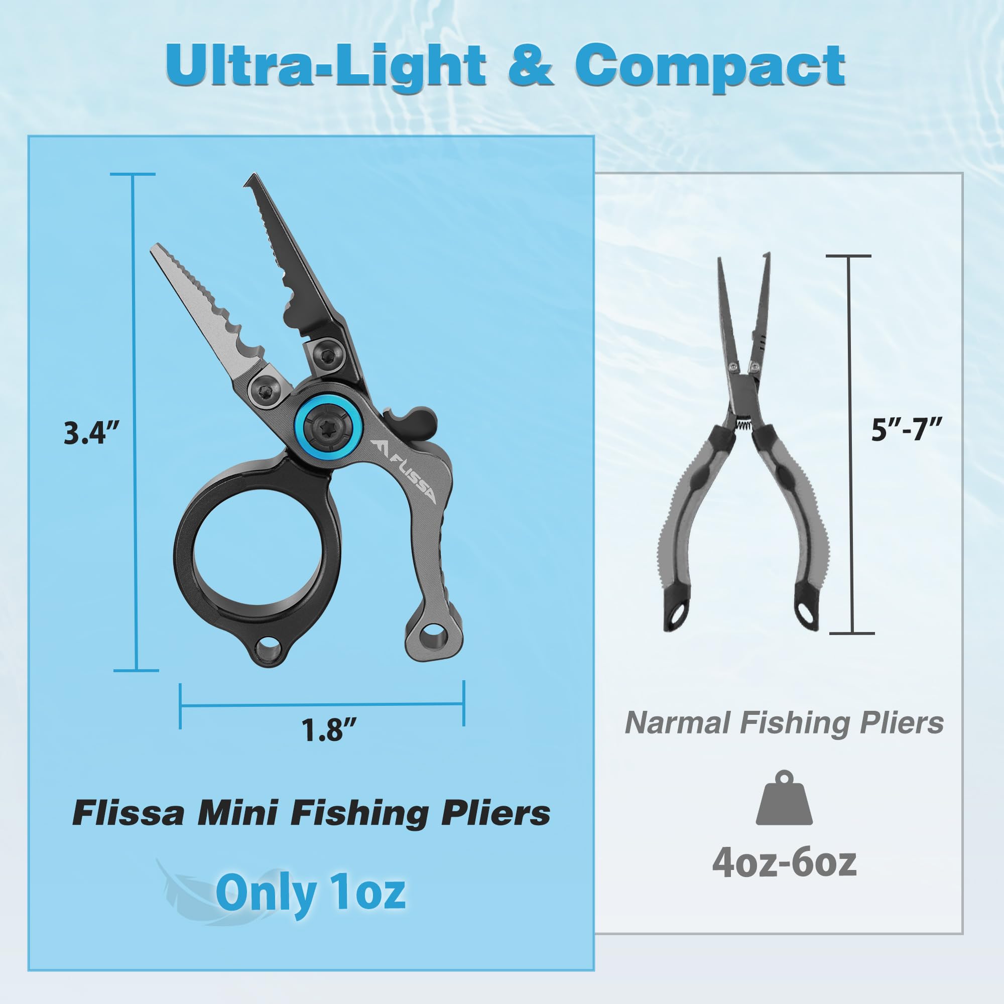 FLISSA pliers clipped on a vest for easy reach during fly fishing.
