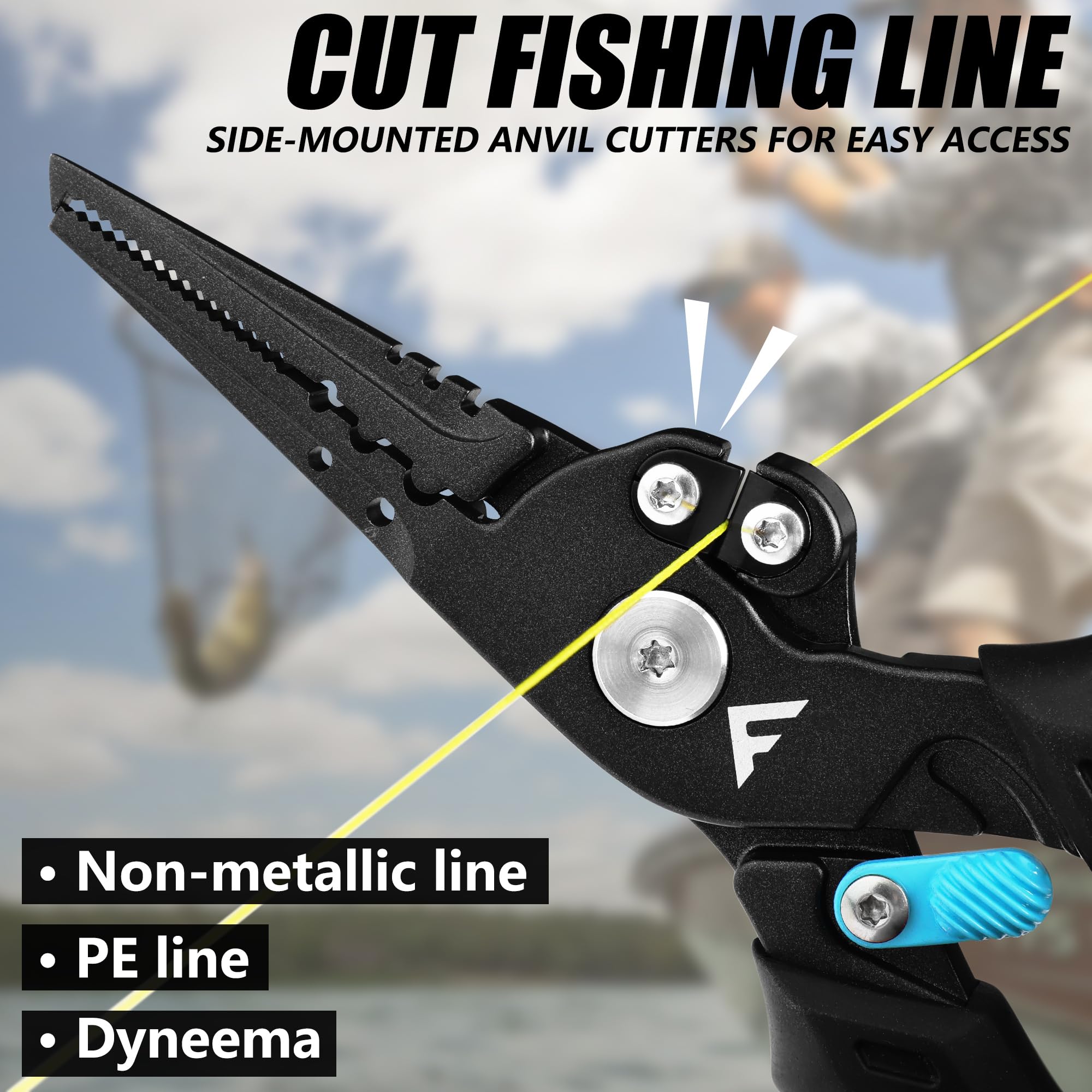 Braided line cutters integrated into FLISSA fishing pliers