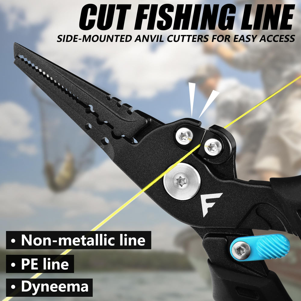 Braided line cutters integrated into FLISSA fishing pliers