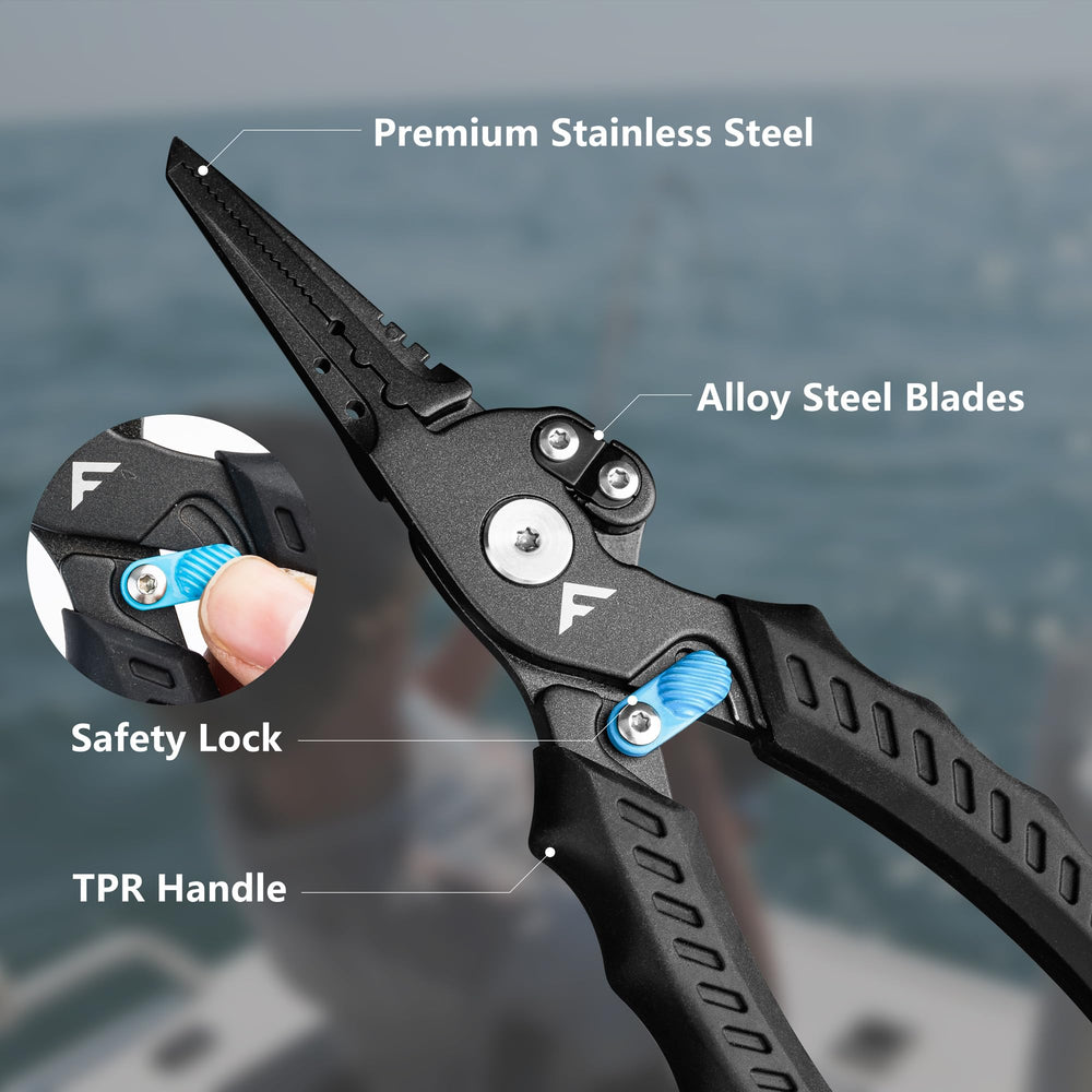 Pliers shown with sheath and lanyard for easy carrying
