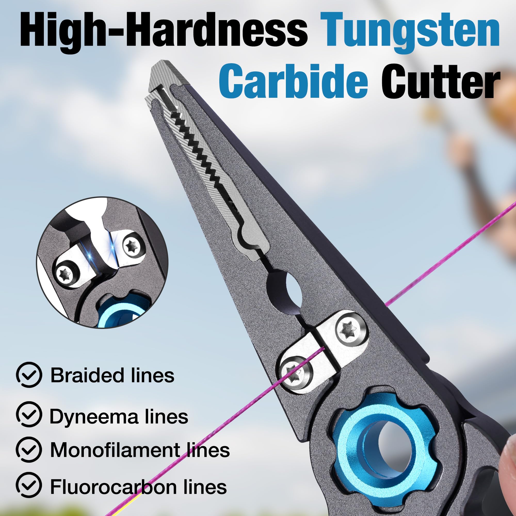 Durable sheath and coiled lanyard included with pliers