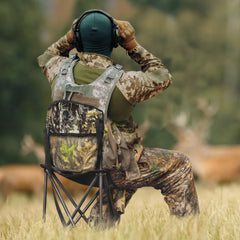 FLISSA tripod hunting chair camouflage seat shown for concealed hunting and wildlife watching