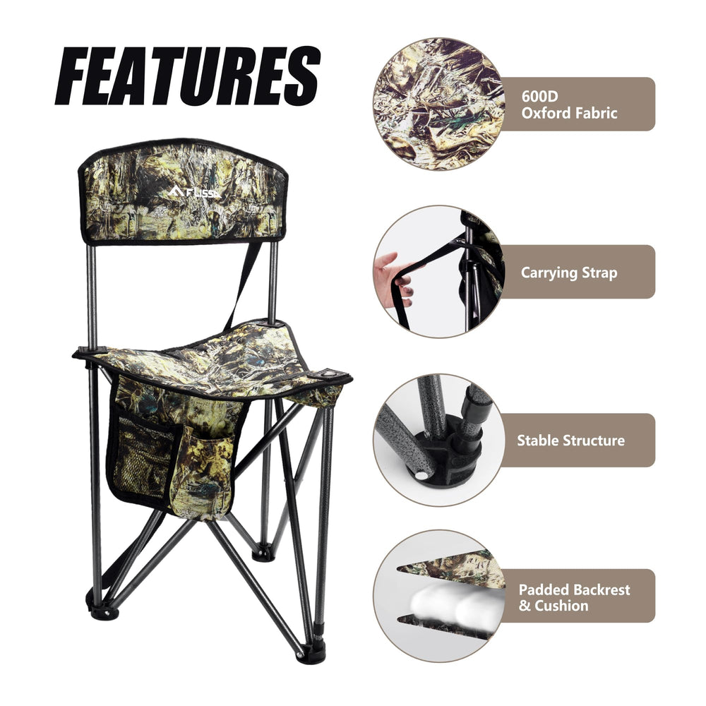 FLISSA tripod hunting chair carry strap facilitates hands-free transport