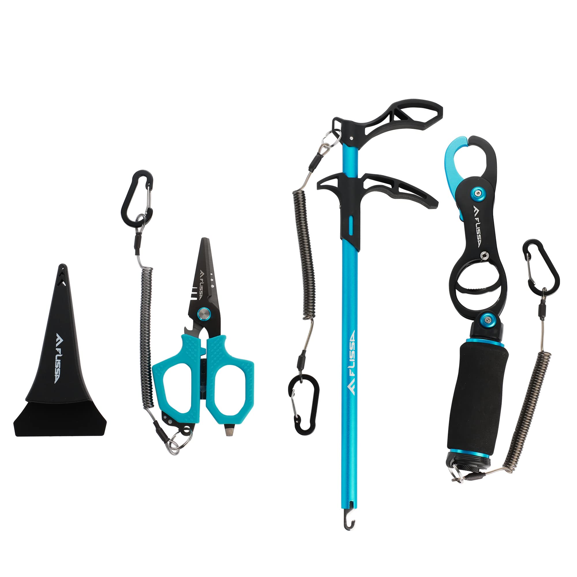 FLISSA 3-piece fishing tool kit with lip gripper, hook remover, and scissors
