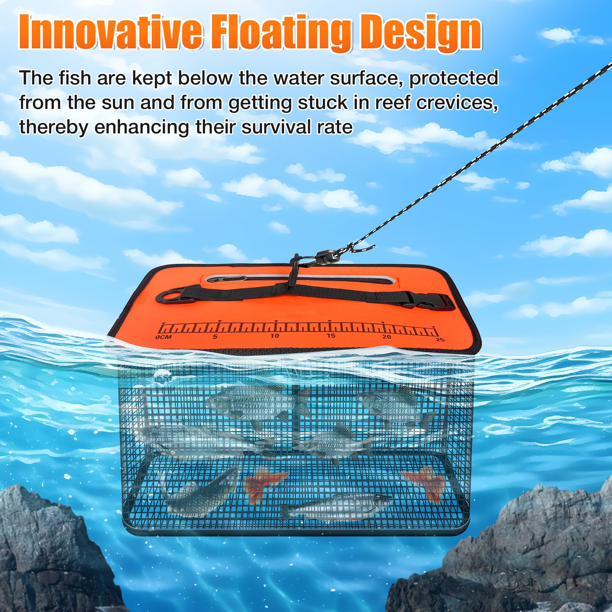 20 ft anti-slip rope attached to the basket for secure anchoring