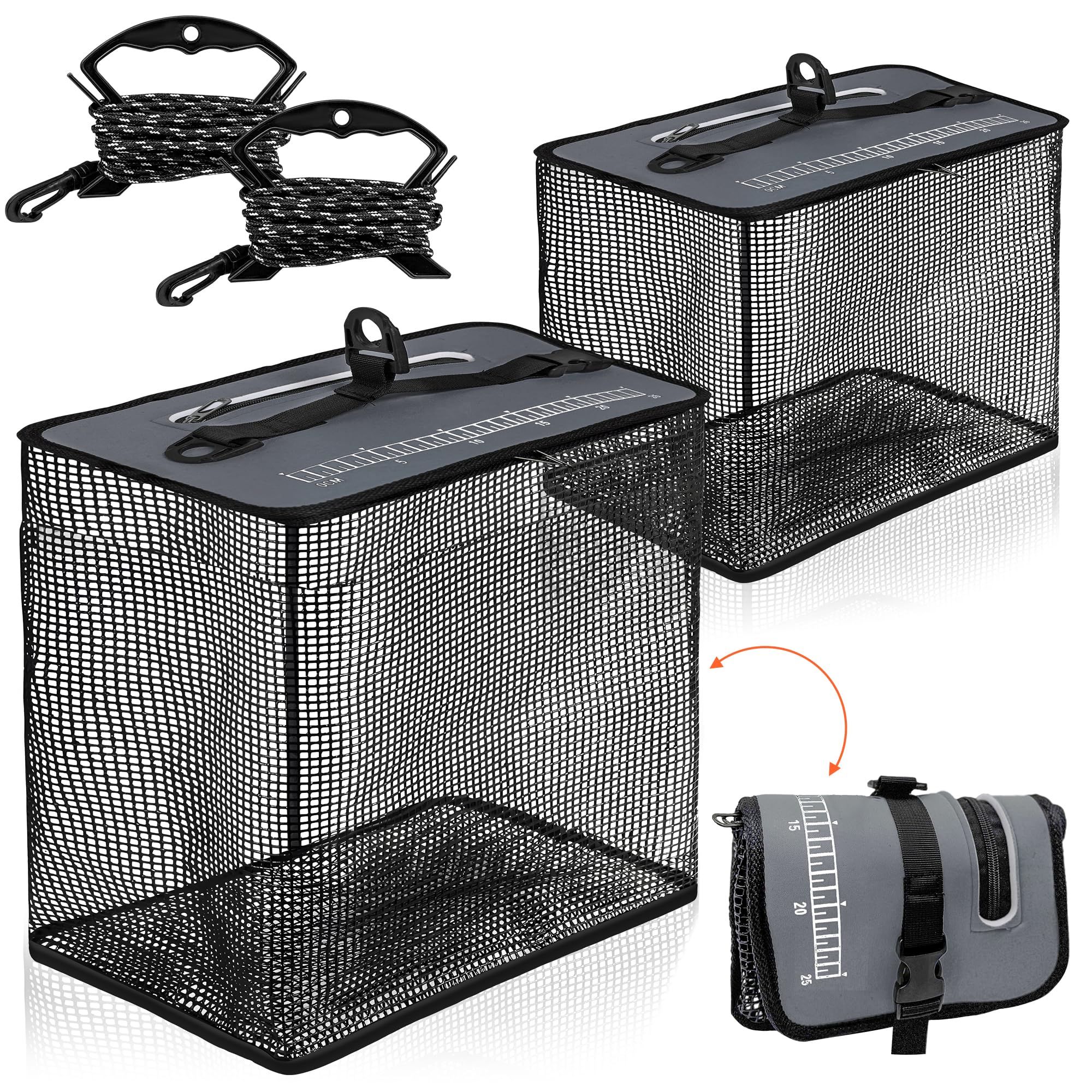 Two-size floating fishing basket components: large and small