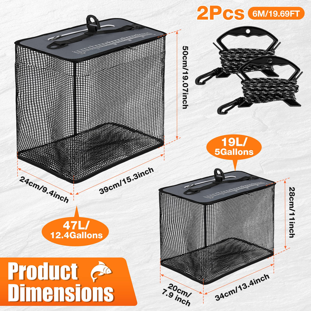 Dimensions of large and small fish baskets for separation