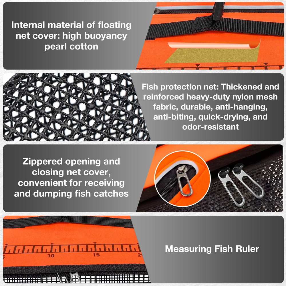 Fish ruler printed on the mesh cover for measuring catch