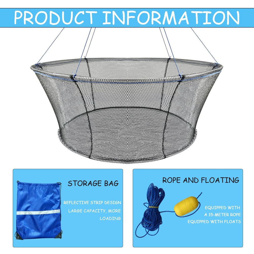 Floating portable fishing net expanded to 32x40 inch top opening