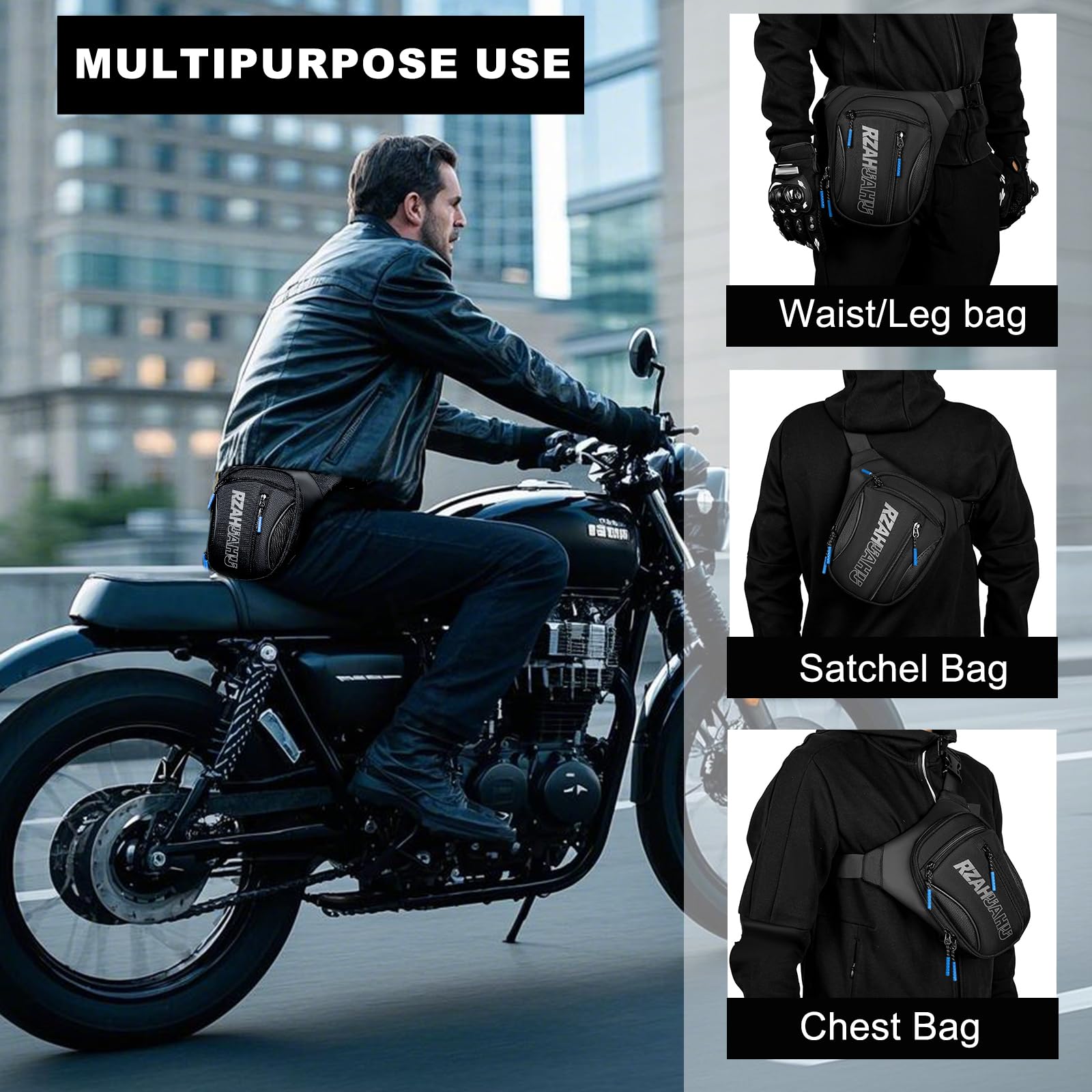 FLRUXI leg bag in use during cycling, showing secure storage.