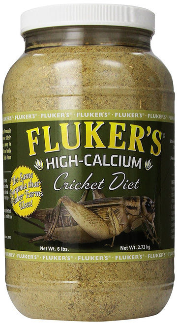 Fluker's High Calcium Cricket Feed bag showing calcium-rich formula for healthier feeder crickets.