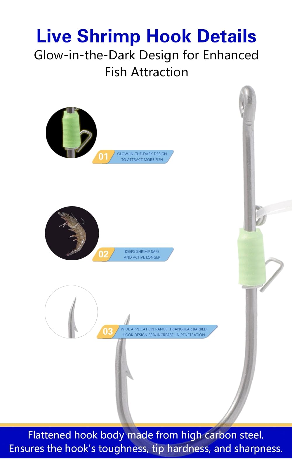 Packaging: 10-pack reusable case for fluorescent shrimp hooks