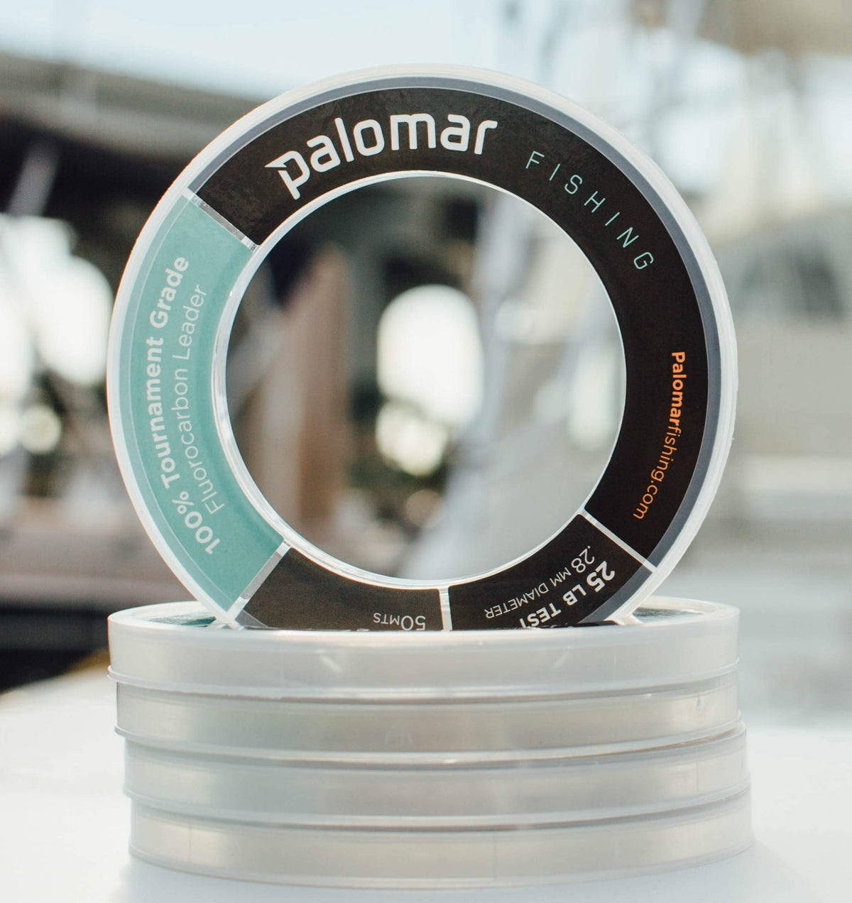 60lb fluorocarbon leader on 55-yard spool front view