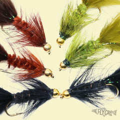 Assorted woolly bugger flies in trout fishing kit – size #8
