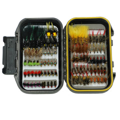 Fly fishing flies assortment kit with closed fly box