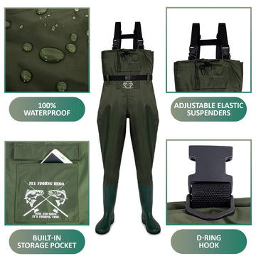 Fly Fishing Hero chest waders integrated boots provide stable footing on slippery banks