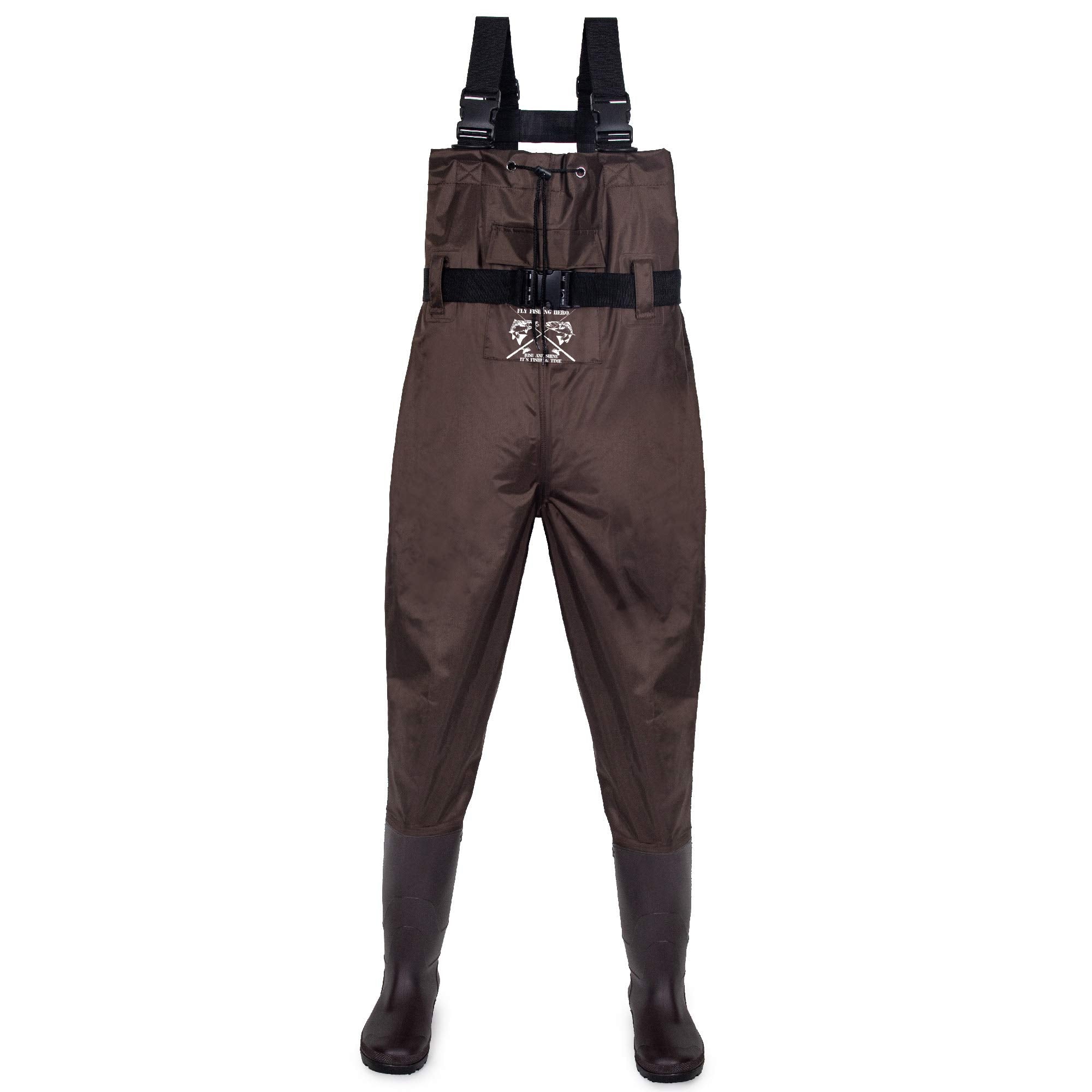 FLY FISHING HERO bronze-10-male waders with integrated boots offer dry, all-day river comfort.