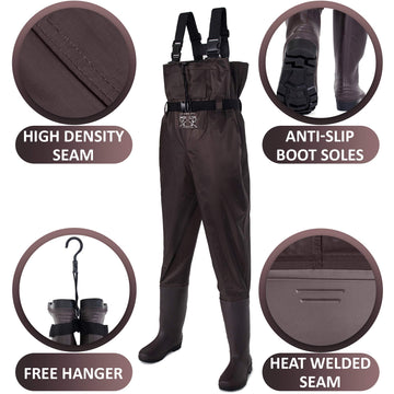 FLY FISHING HERO waders integrated-boots with anti-slip traction for slippery banks.