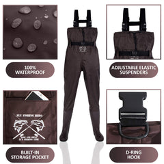 Fly Fishing Hero men's waders with quick-release buckles for easy on/off.