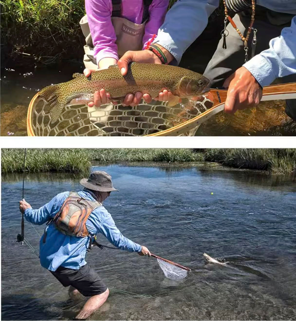 Close-up of the soft rubber/nylon mesh on the landing net