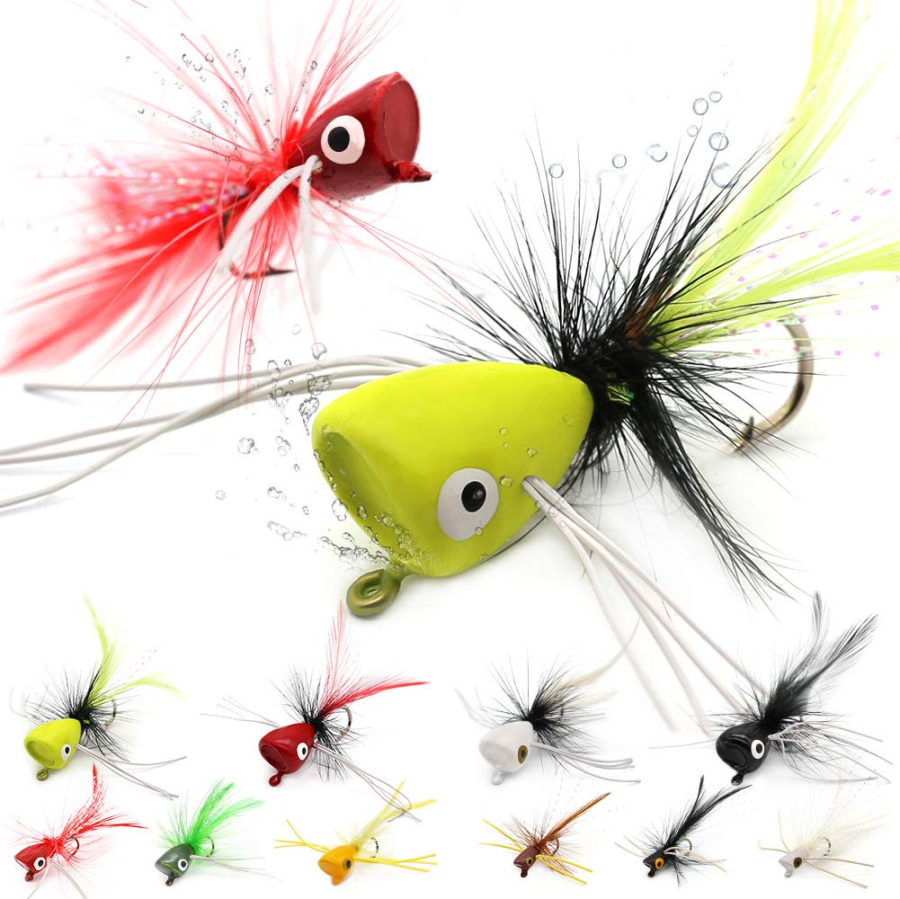 Assorted three-size popper flies for bass and panfish