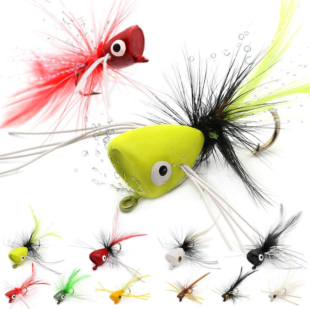 Assorted three-size popper flies for bass and panfish