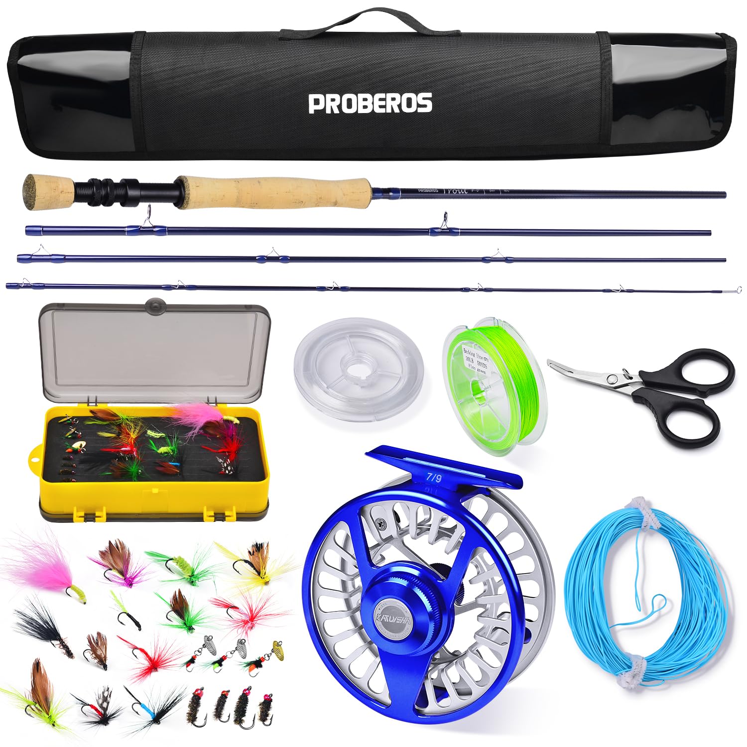 Fly fishing rod and reel combo with travel case