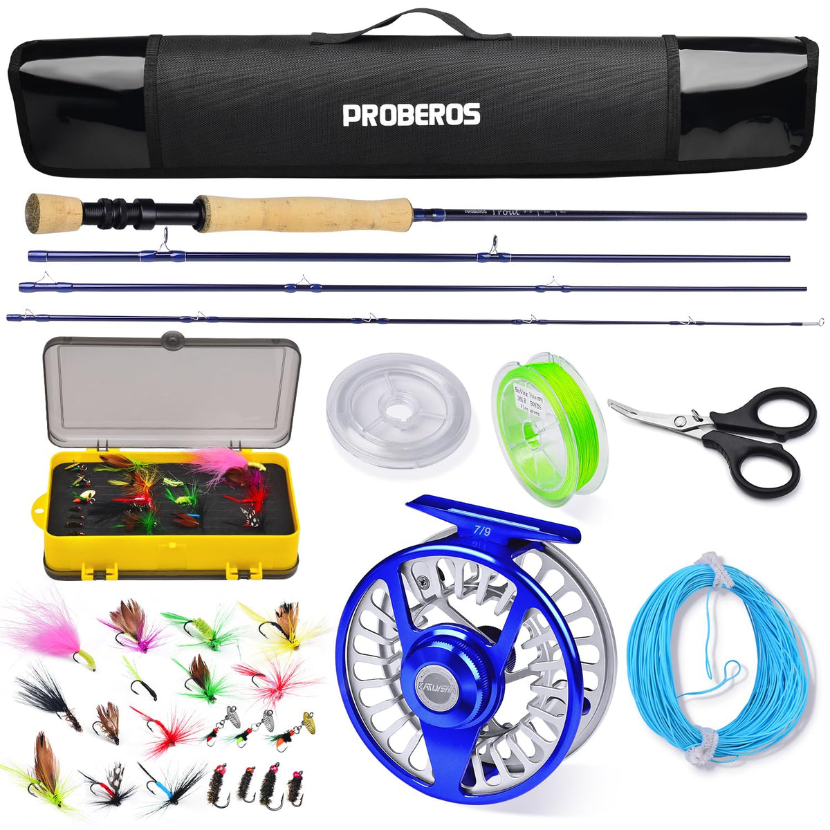 Fly fishing rod and reel combo with travel case