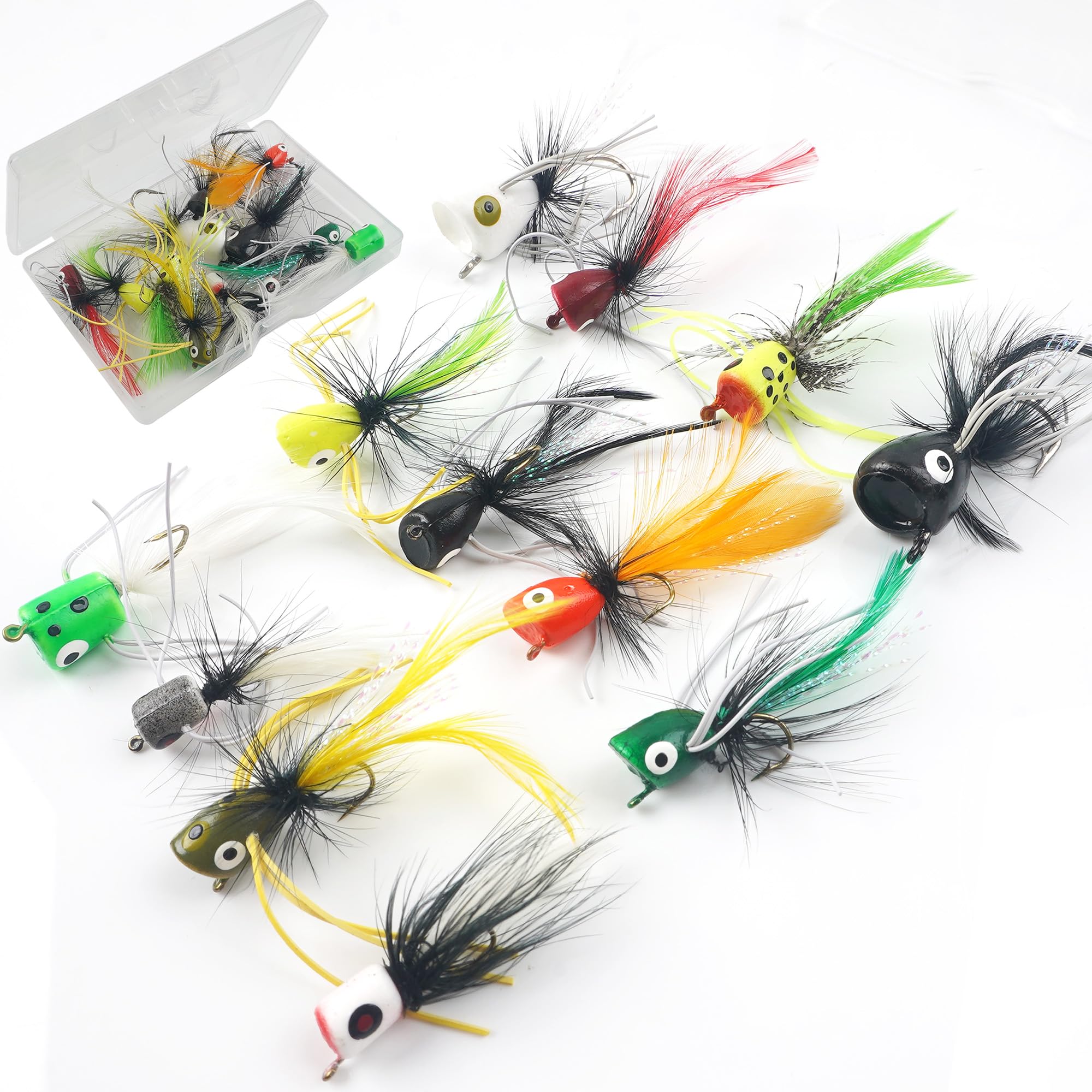 Fly fishing popper lure set for bass and panfish with foam head