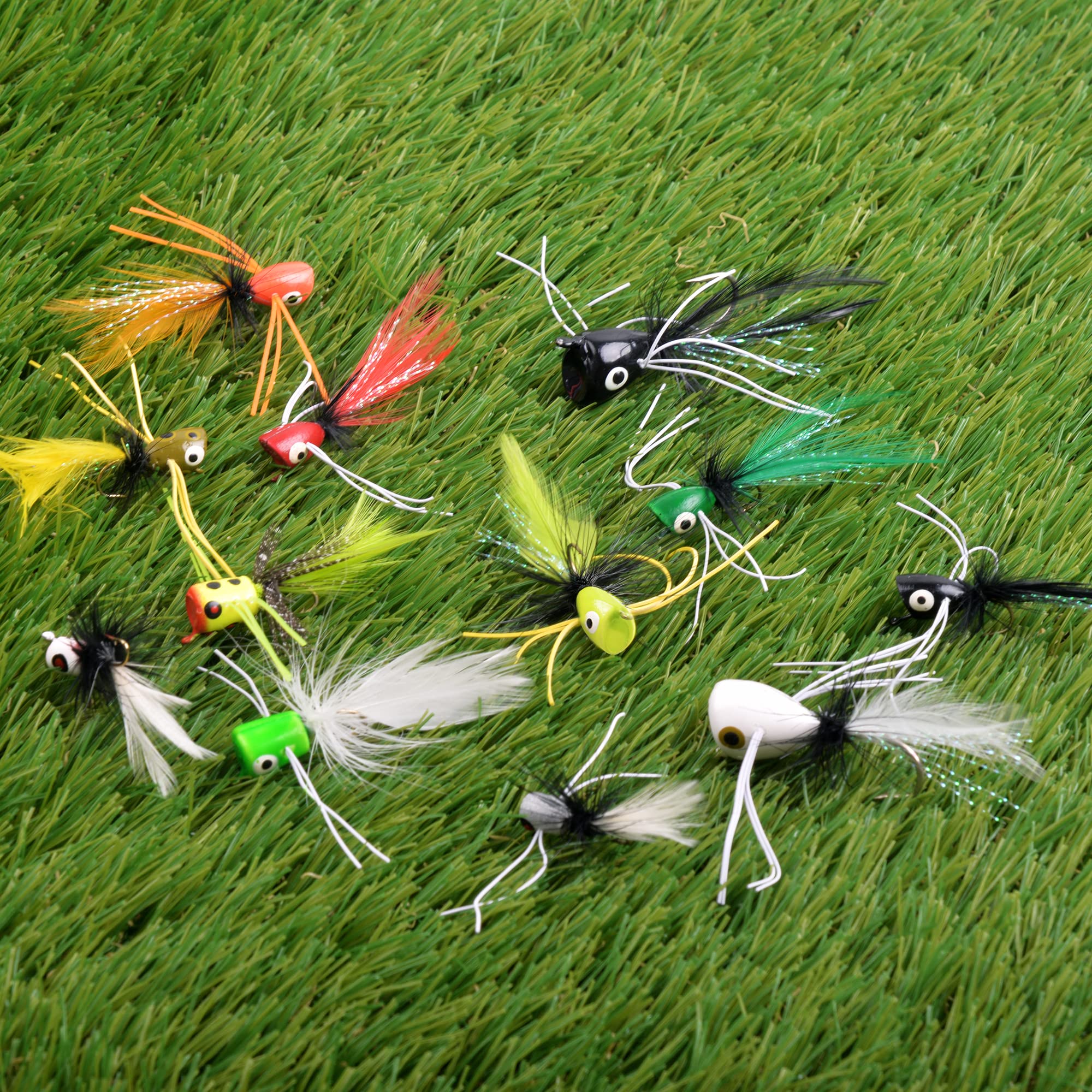 12-piece fly popper set in various colors