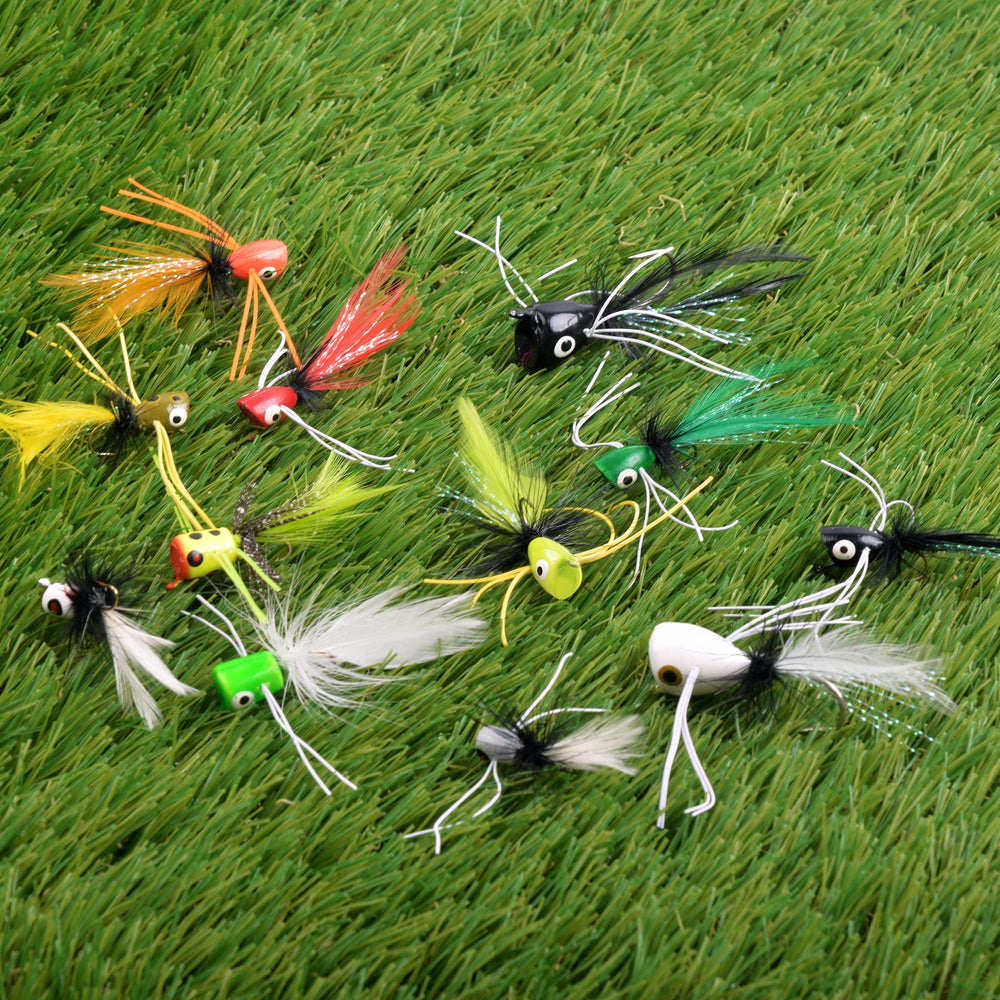 12-piece fly popper set in various colors