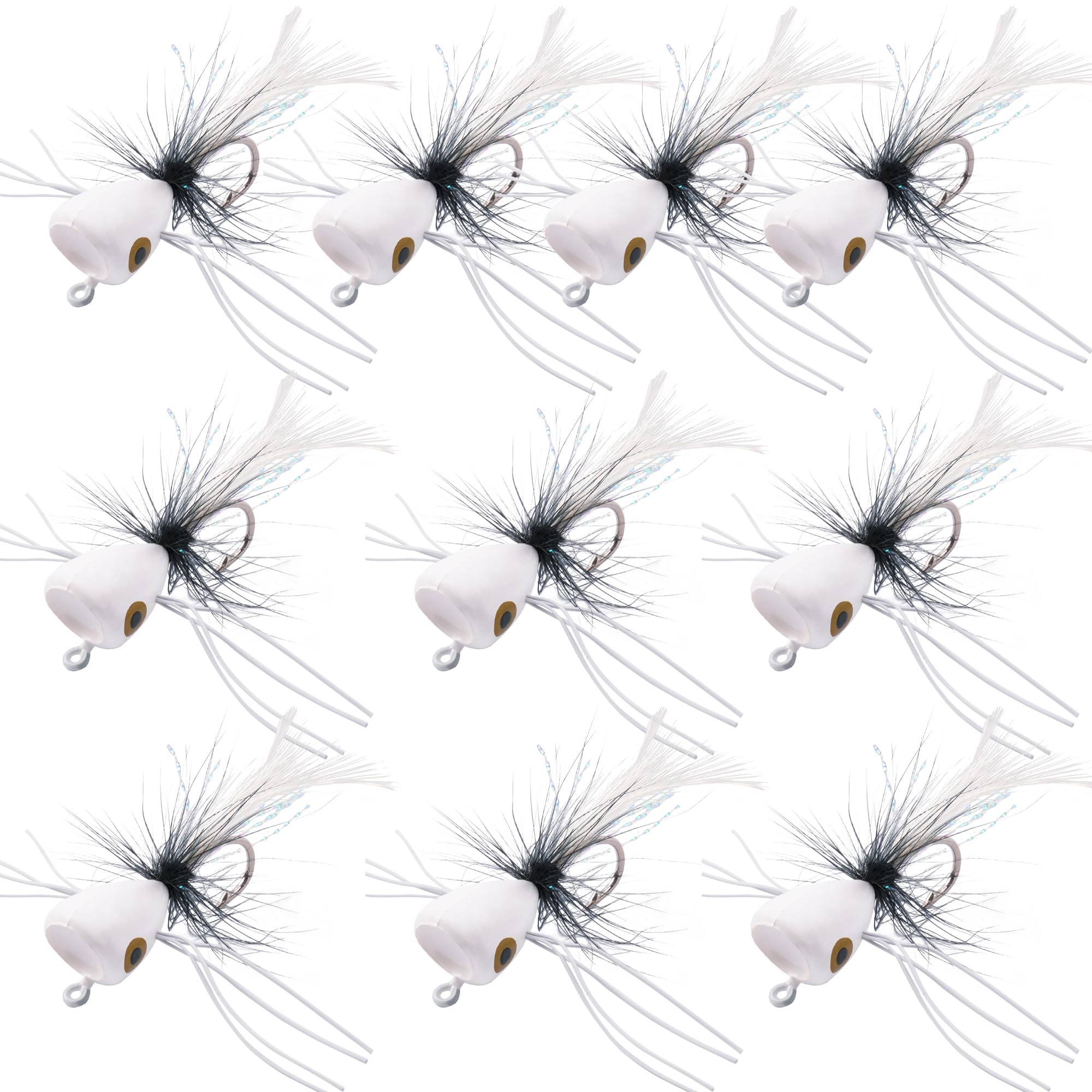 White fly fishing popper head with foam and feather