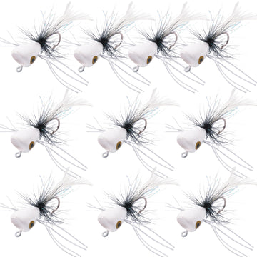 White fly fishing popper head with foam and feather