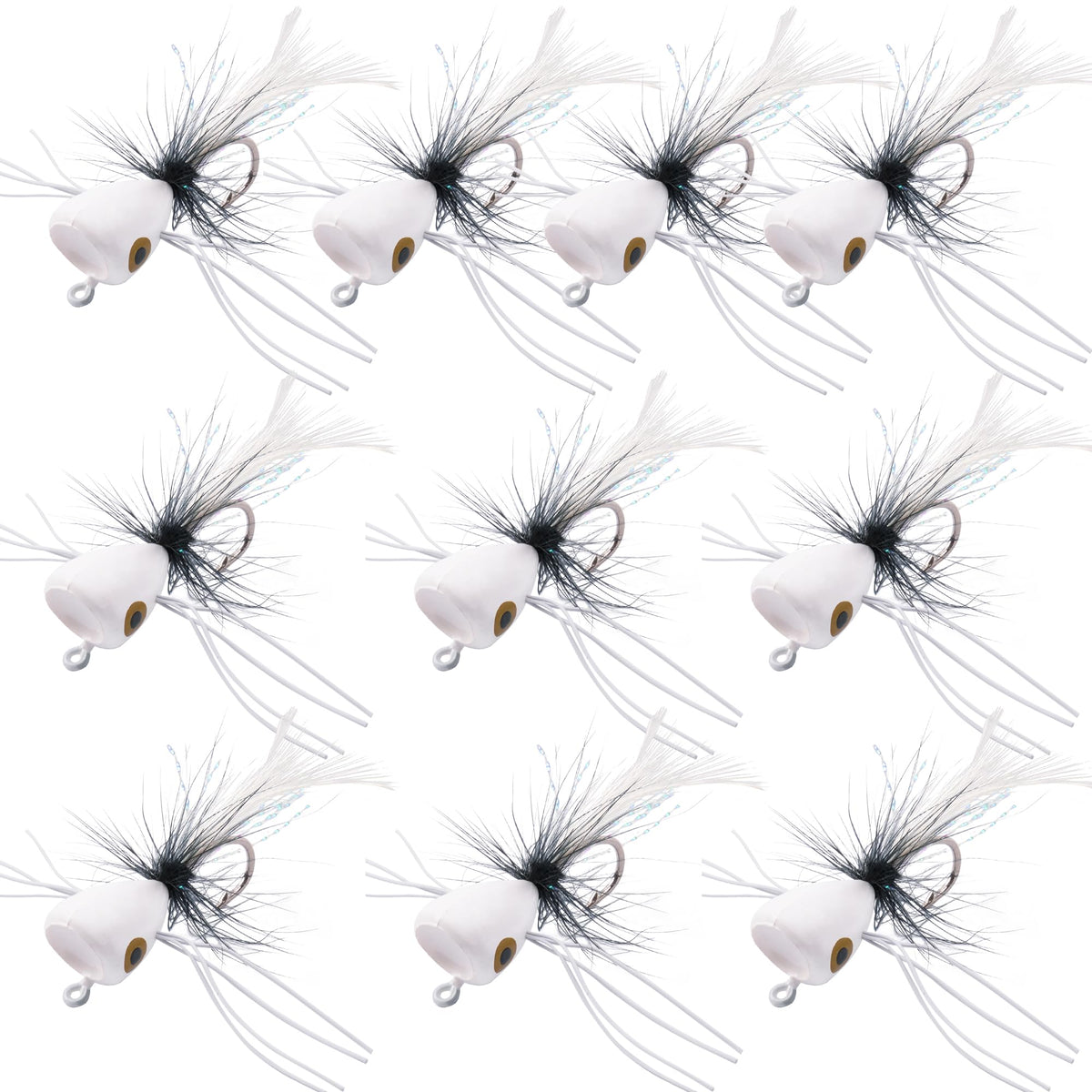 White fly fishing popper head with foam and feather
