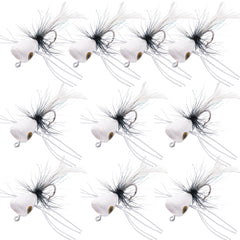 White fly fishing popper head with foam and feather