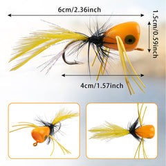 Close-up of leg-like strips on a white popper fly