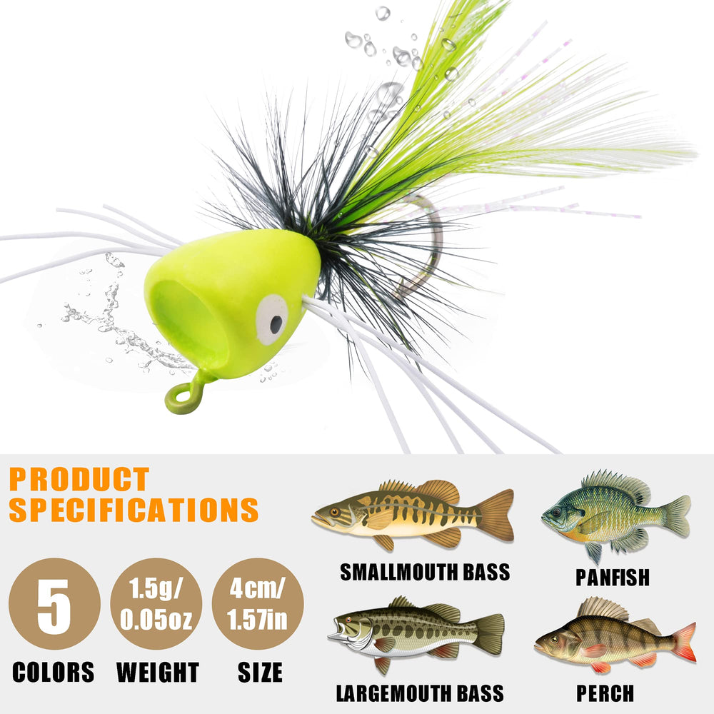 Set of white popper flies for bass and panfish