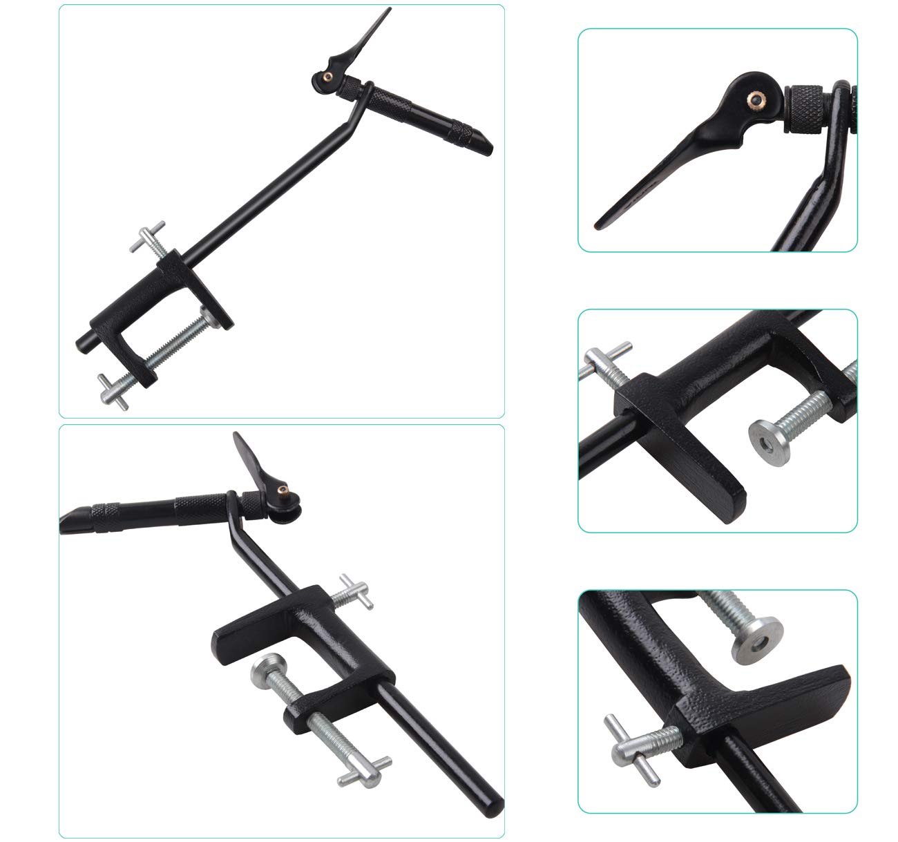 Fly tying vise mounted on table edge with C-clamp