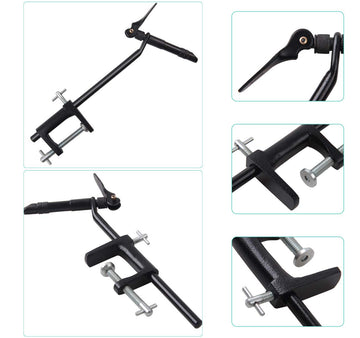 Fly tying vise mounted on table edge with C-clamp