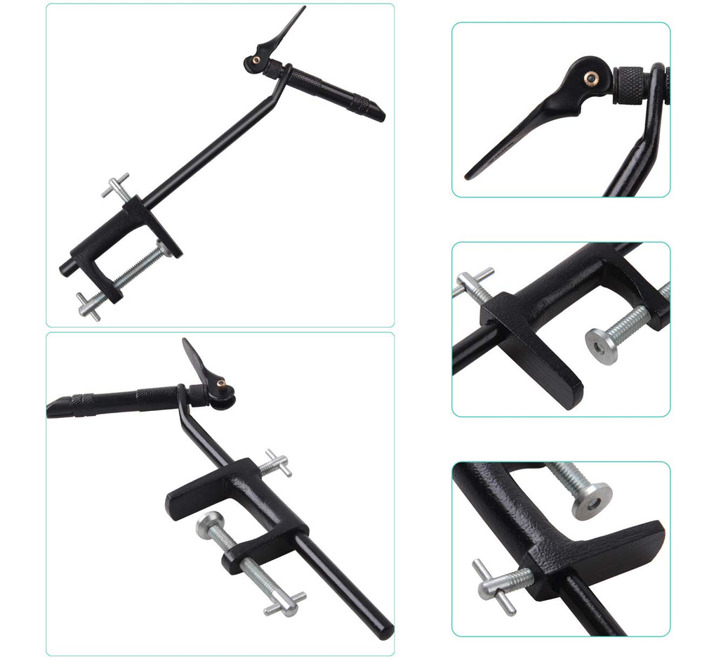 Fly tying vise mounted on table edge with C-clamp