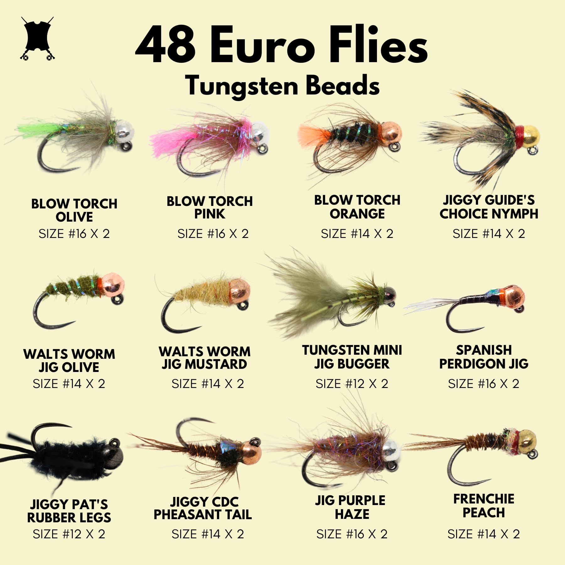 Close-up of the 48 barbless tungsten beaded nymphs