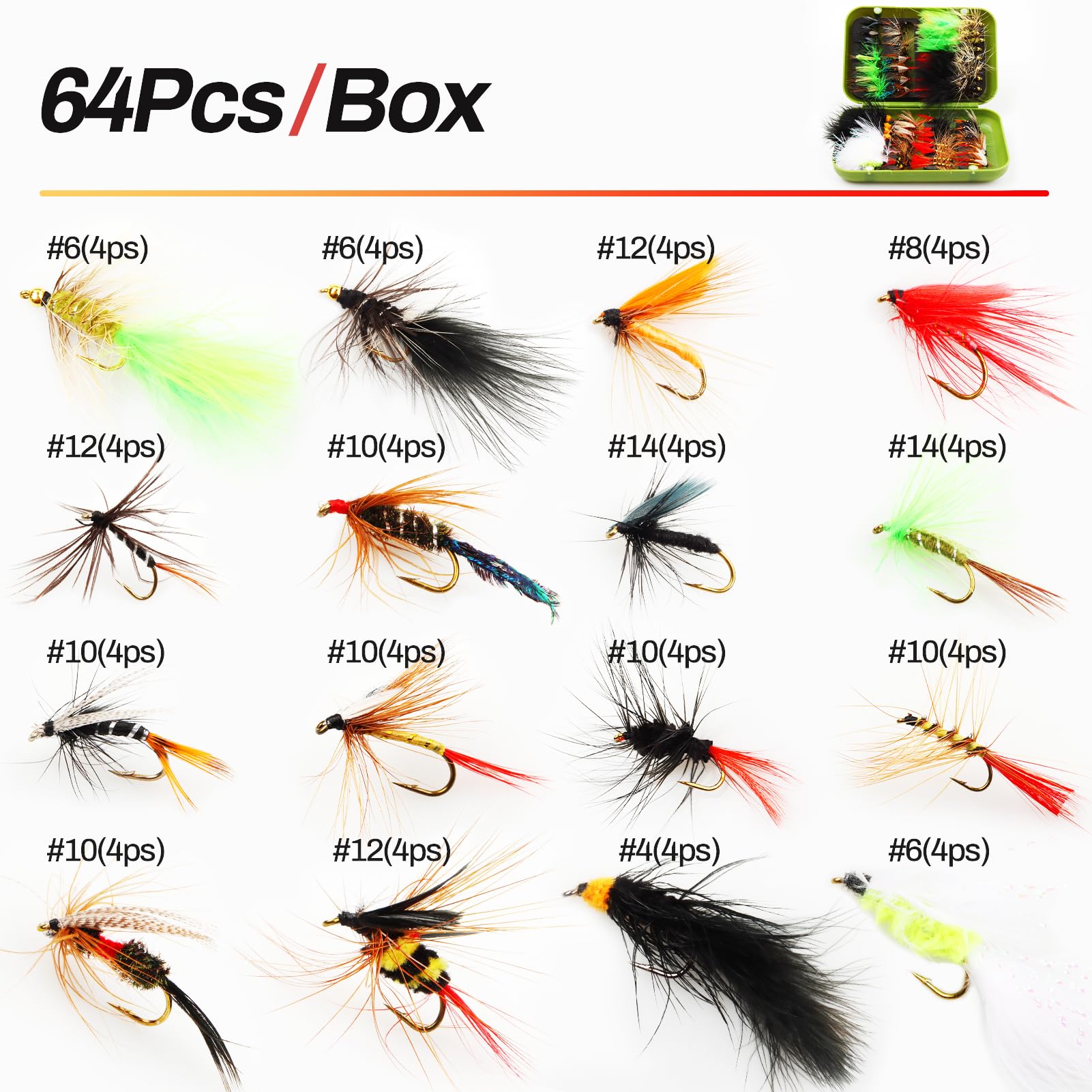 Assorted wooly bugger and dry fly patterns for trout