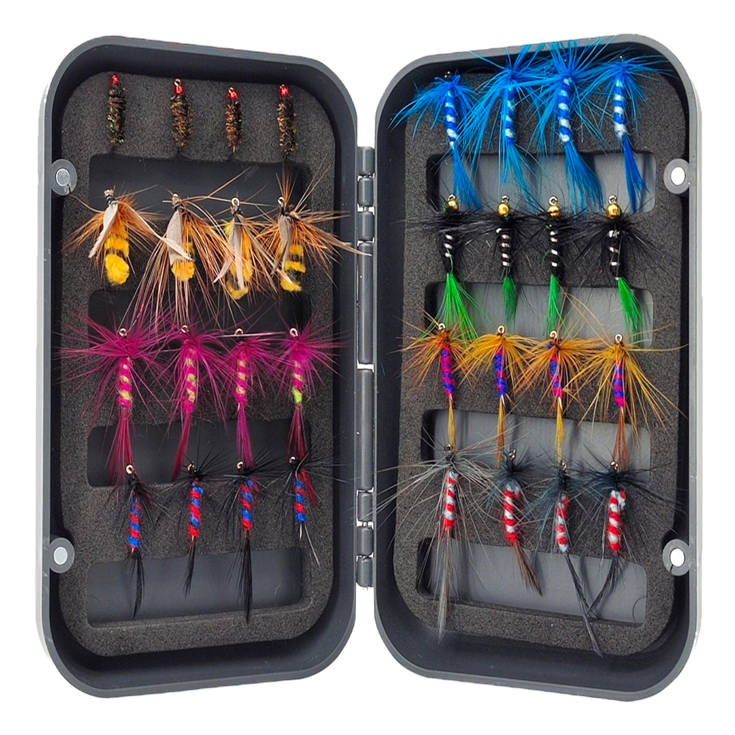 Compact storage box with multiple fly lures