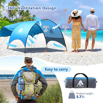 Flycoop Beach Tent 360° ventilation keeps you cool at the beach.