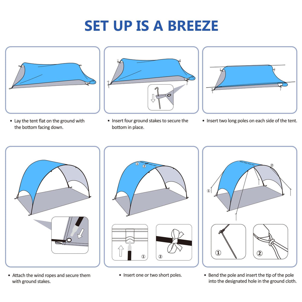 Flycoop Beach Tent sail-version adds extra shade and fluttering breeze