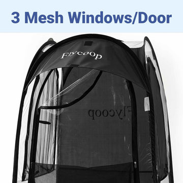 Flycoop compact carry bag stores the shelter for easy transport.