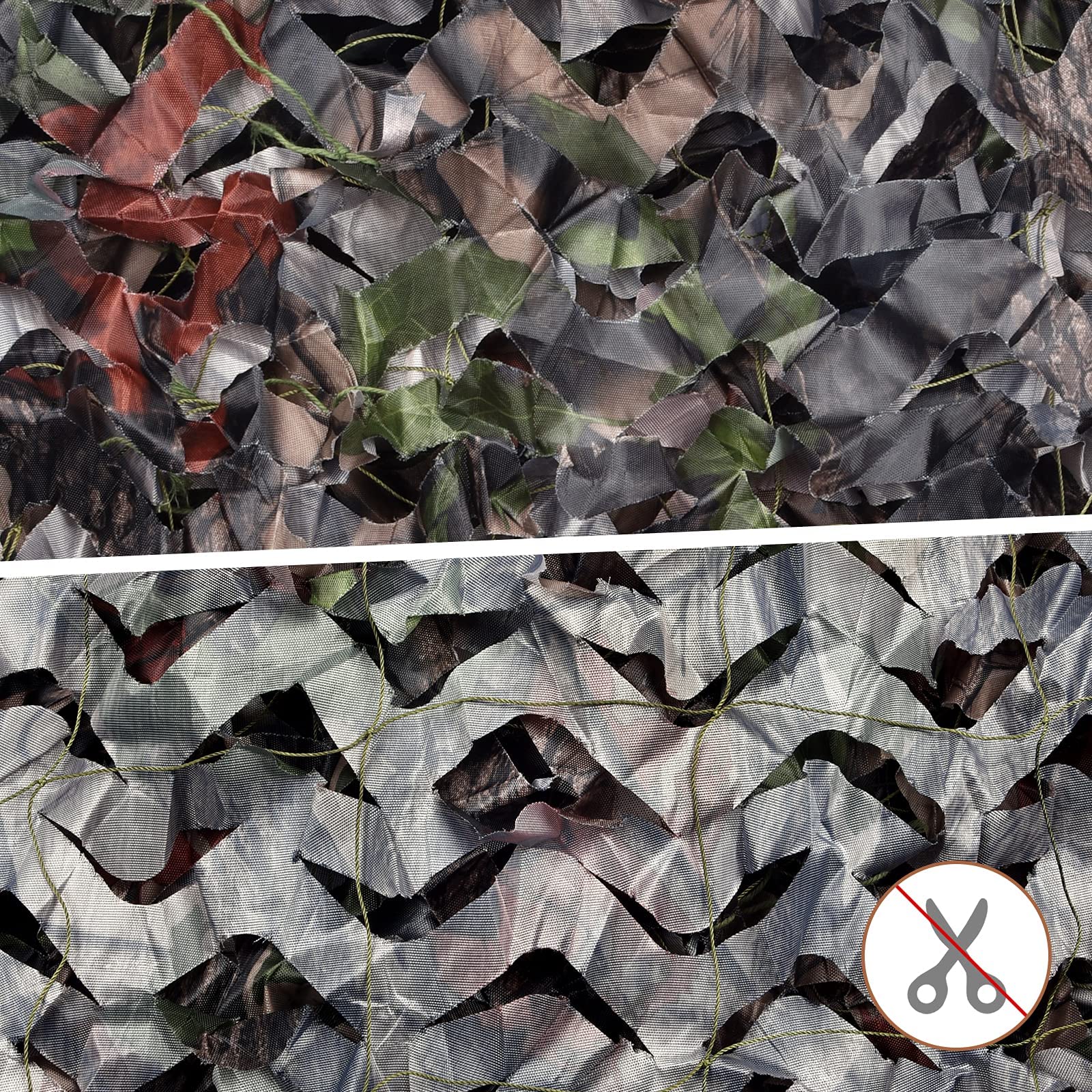 FLYEGO Gen 2 camo netting paracord edges simplify hanging and shade setup