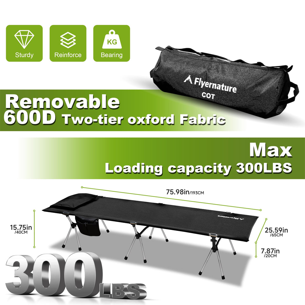 Flyernature ultra-light camping cot being assembled for quick campsite setup.